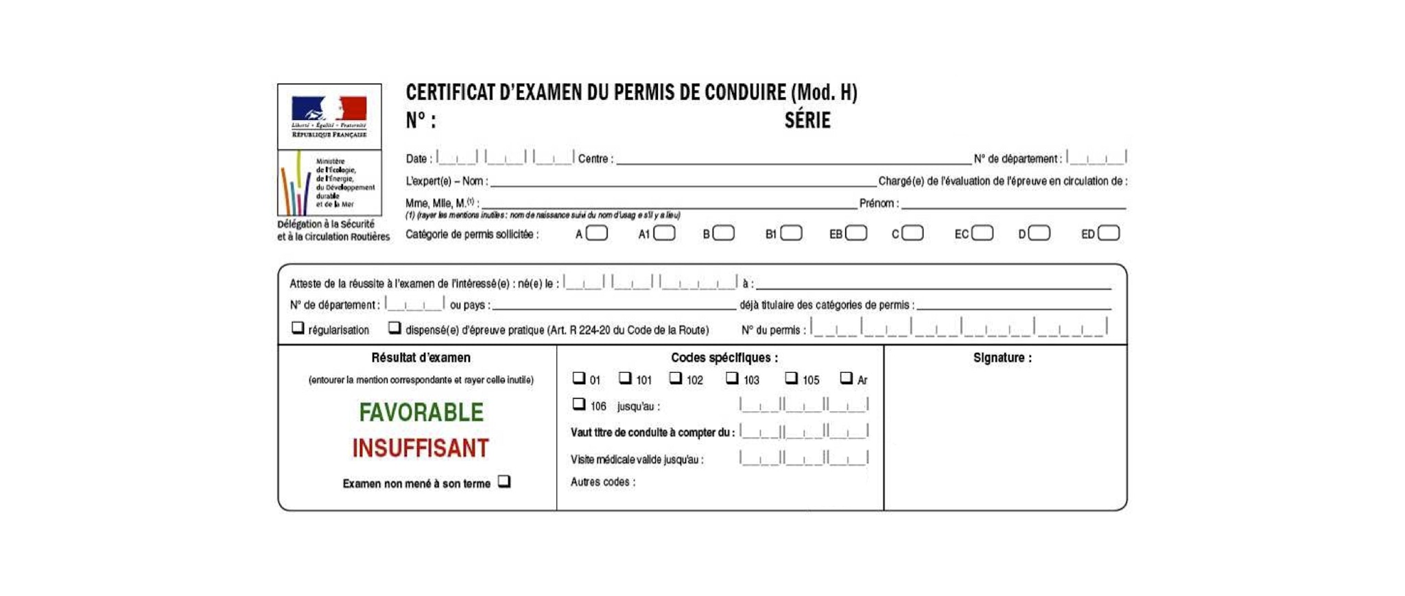Résultat favorable au permis de conduire