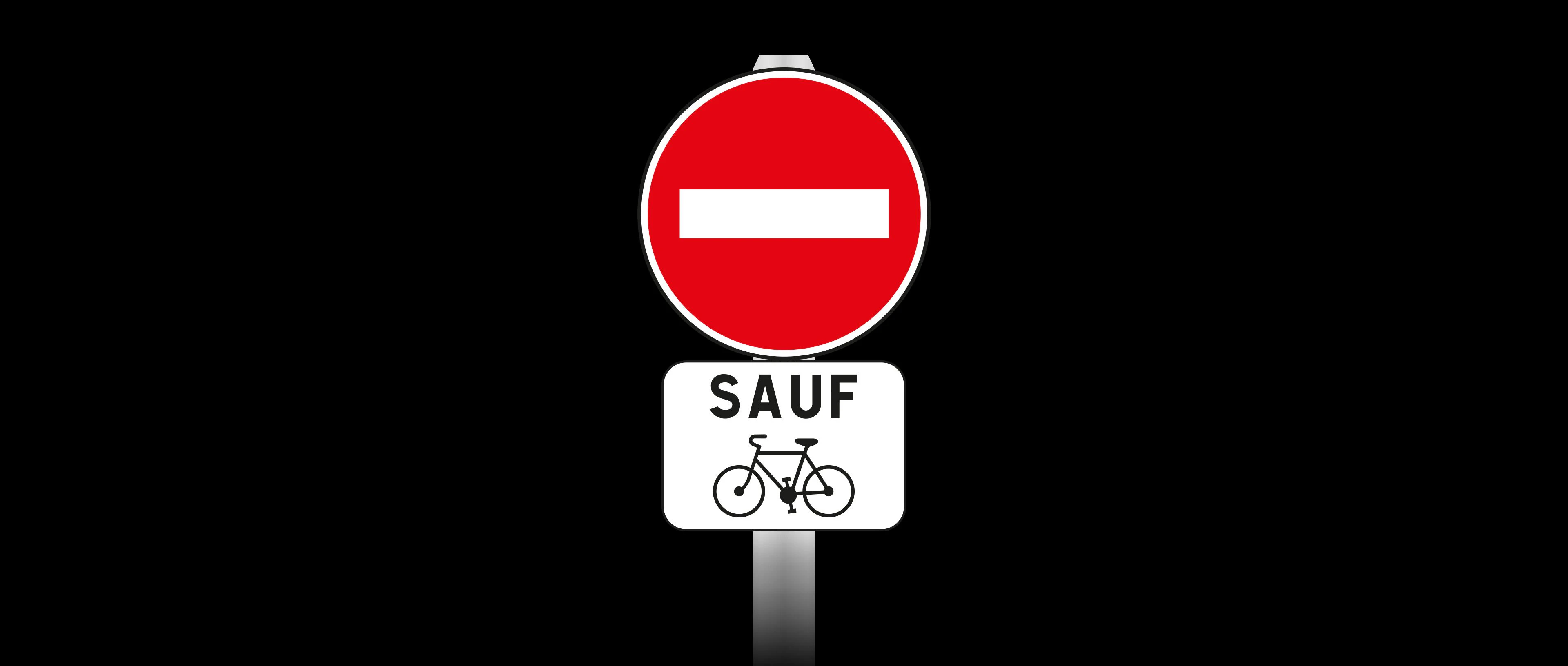 Panneau de sens interdit avec un panonceau "sauf vélo"