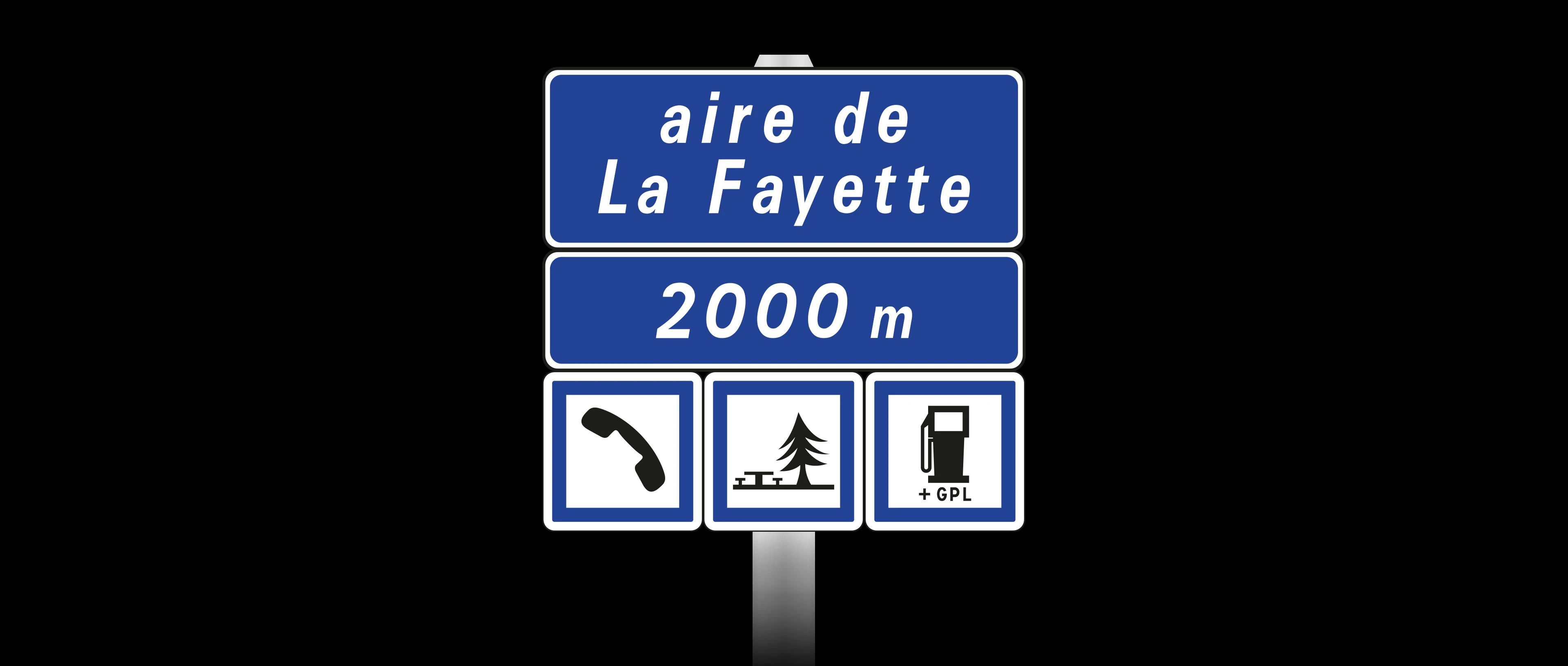 Panneau d'indication d’accès vers une aire de service ou de repos