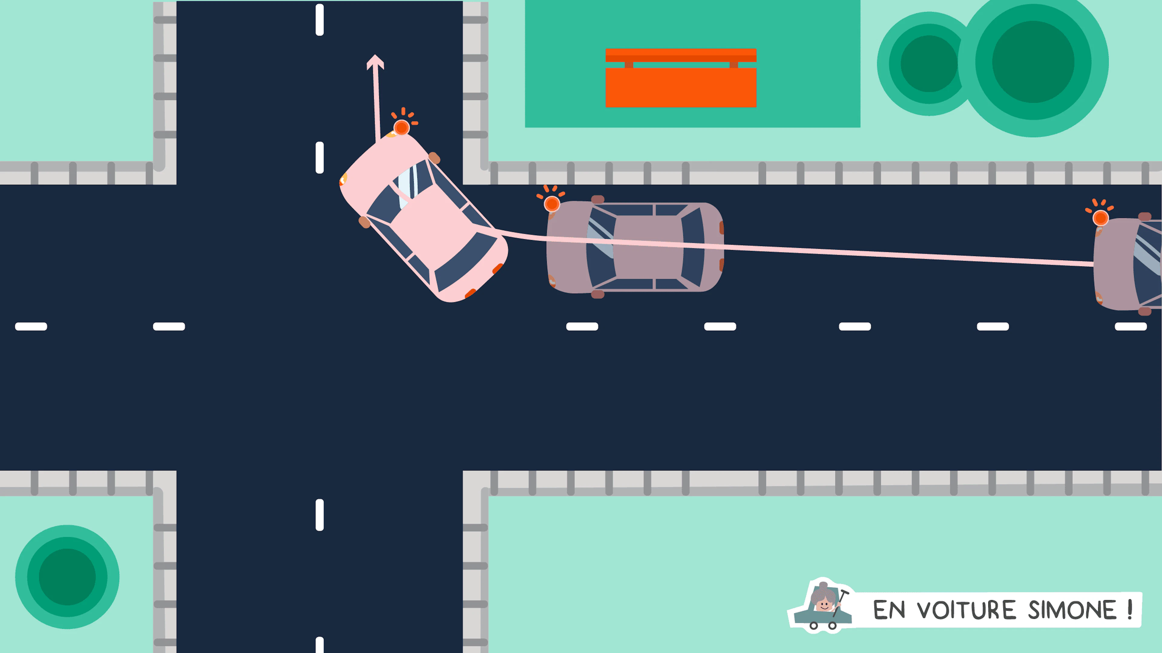 Voiture qui tourne à droite à une intersection