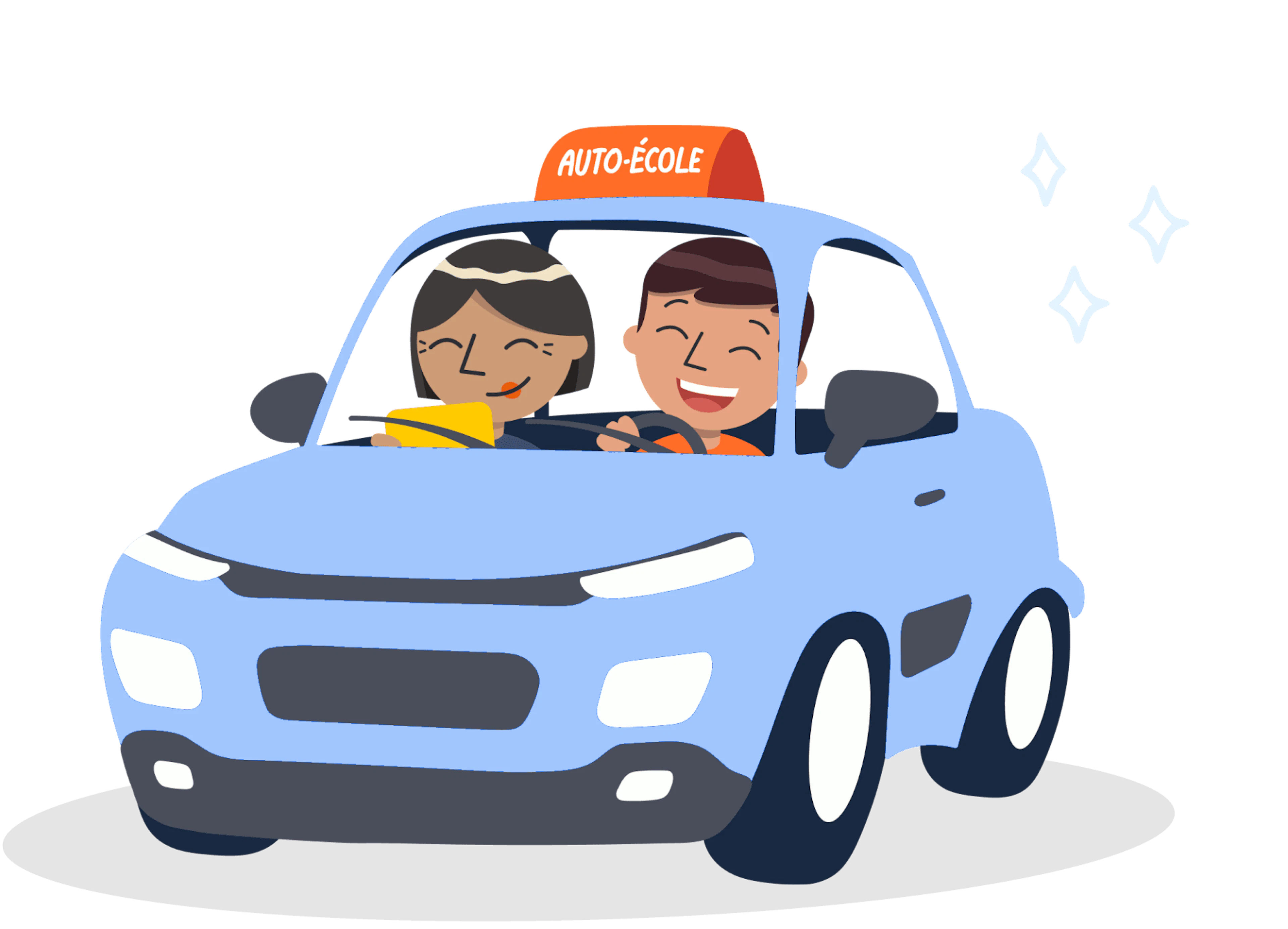 Un élève et son moniteur au volant d’une voiture auto-école