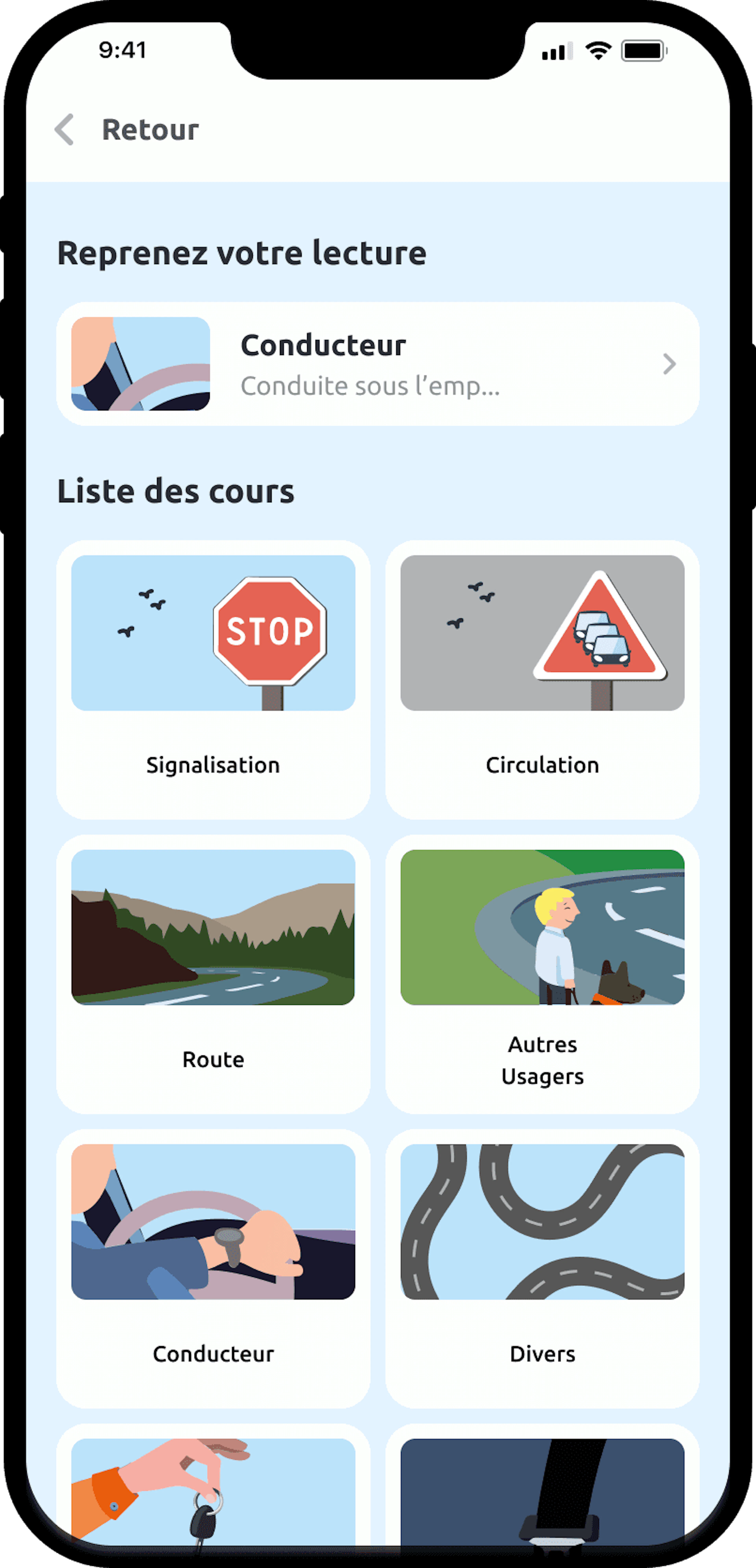 Application mobile En Voiture Simone - Ecran cours