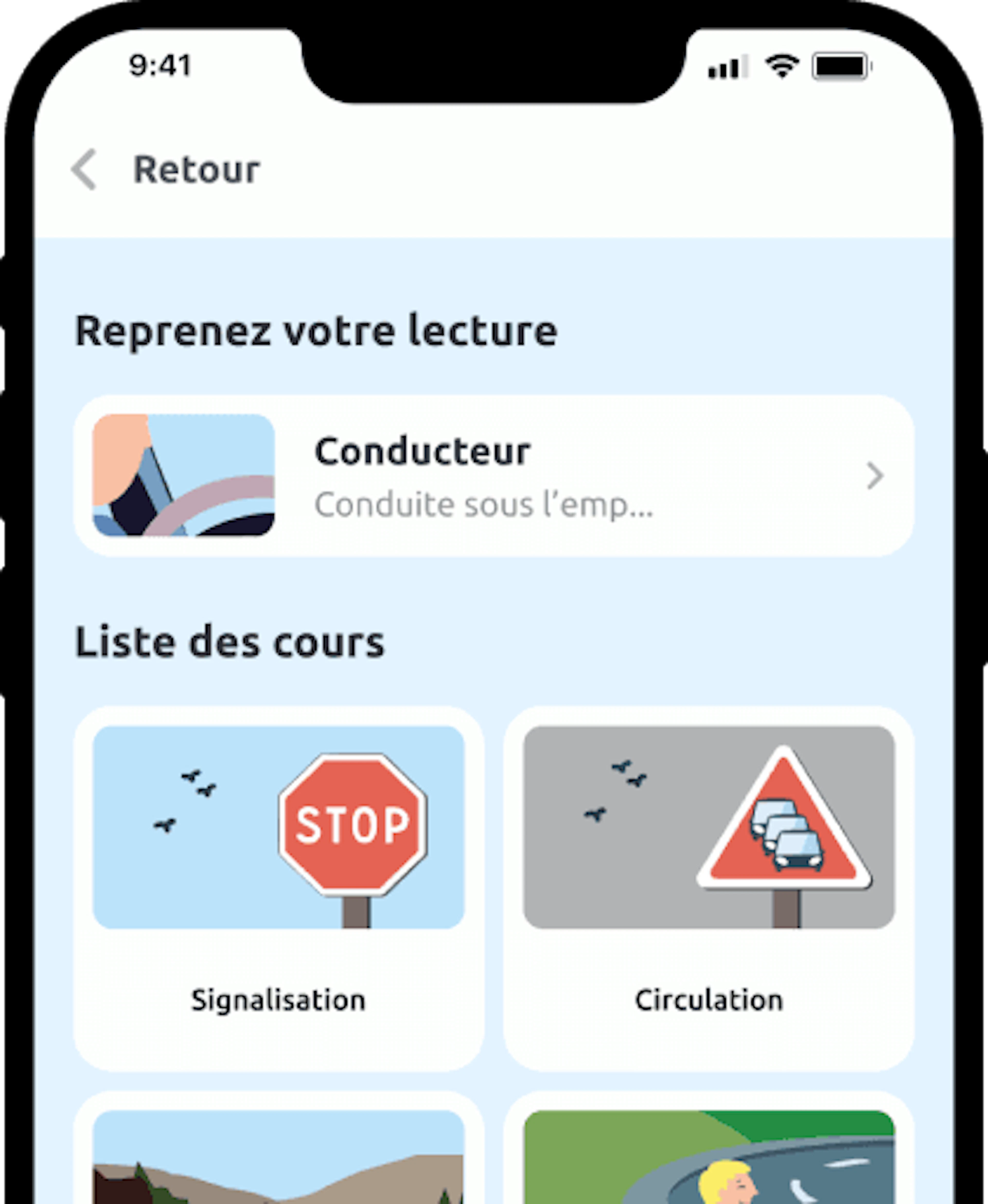 Application mobile En Voiture Simone - Ecran cours