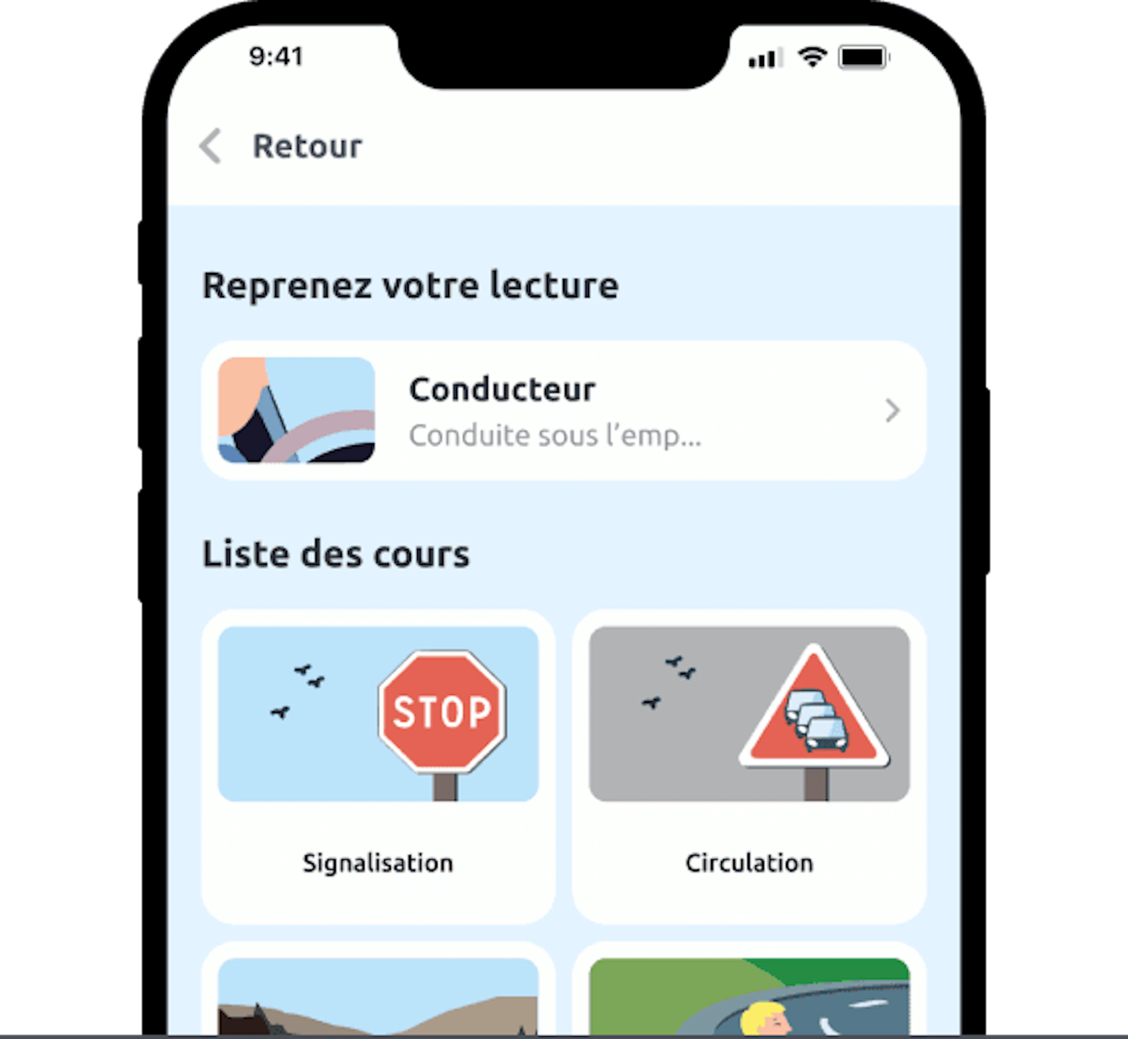 Application mobile En Voiture Simone - Ecran cours