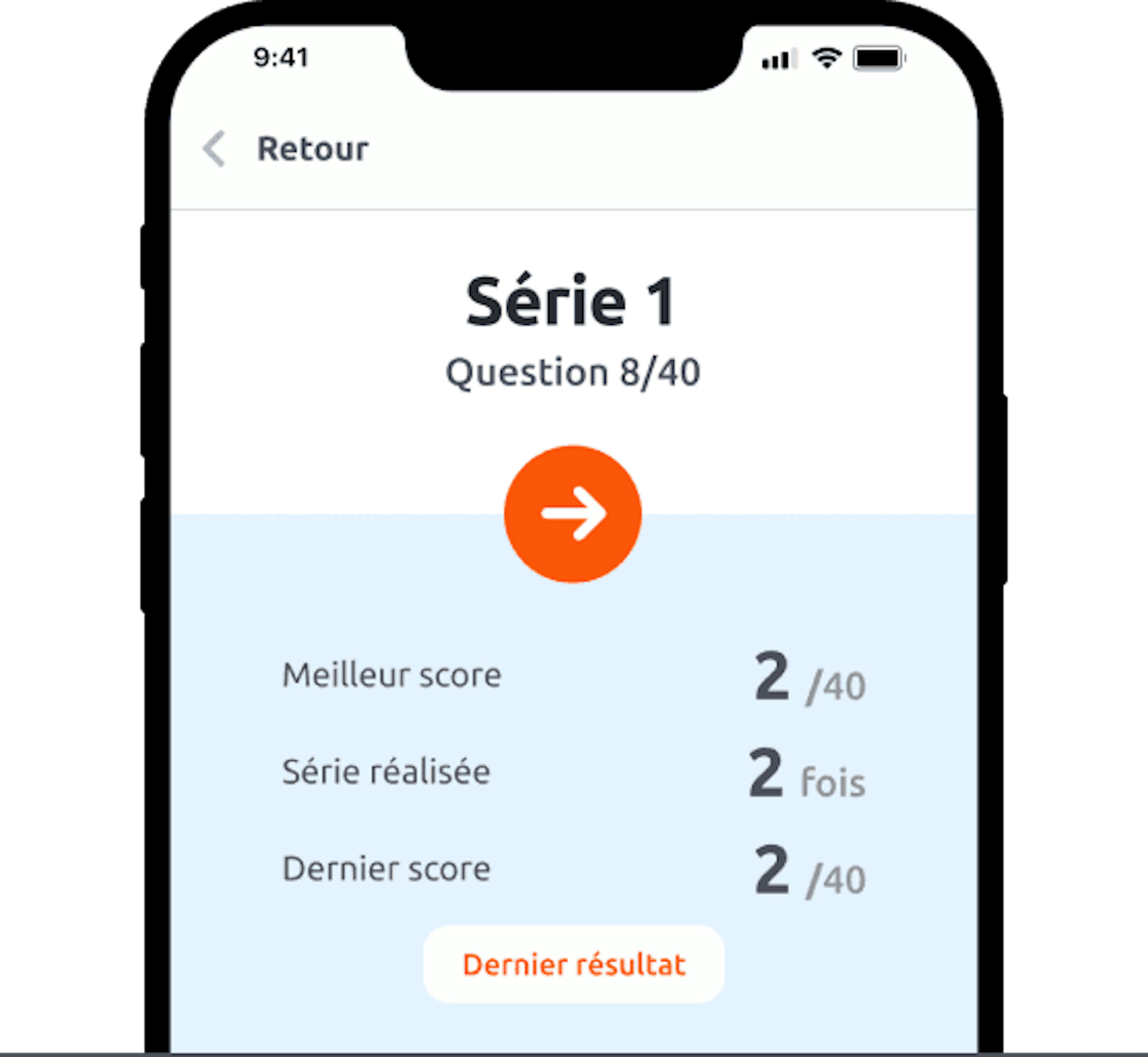 Application mobile En Voiture Simone - Ecran examen blanc