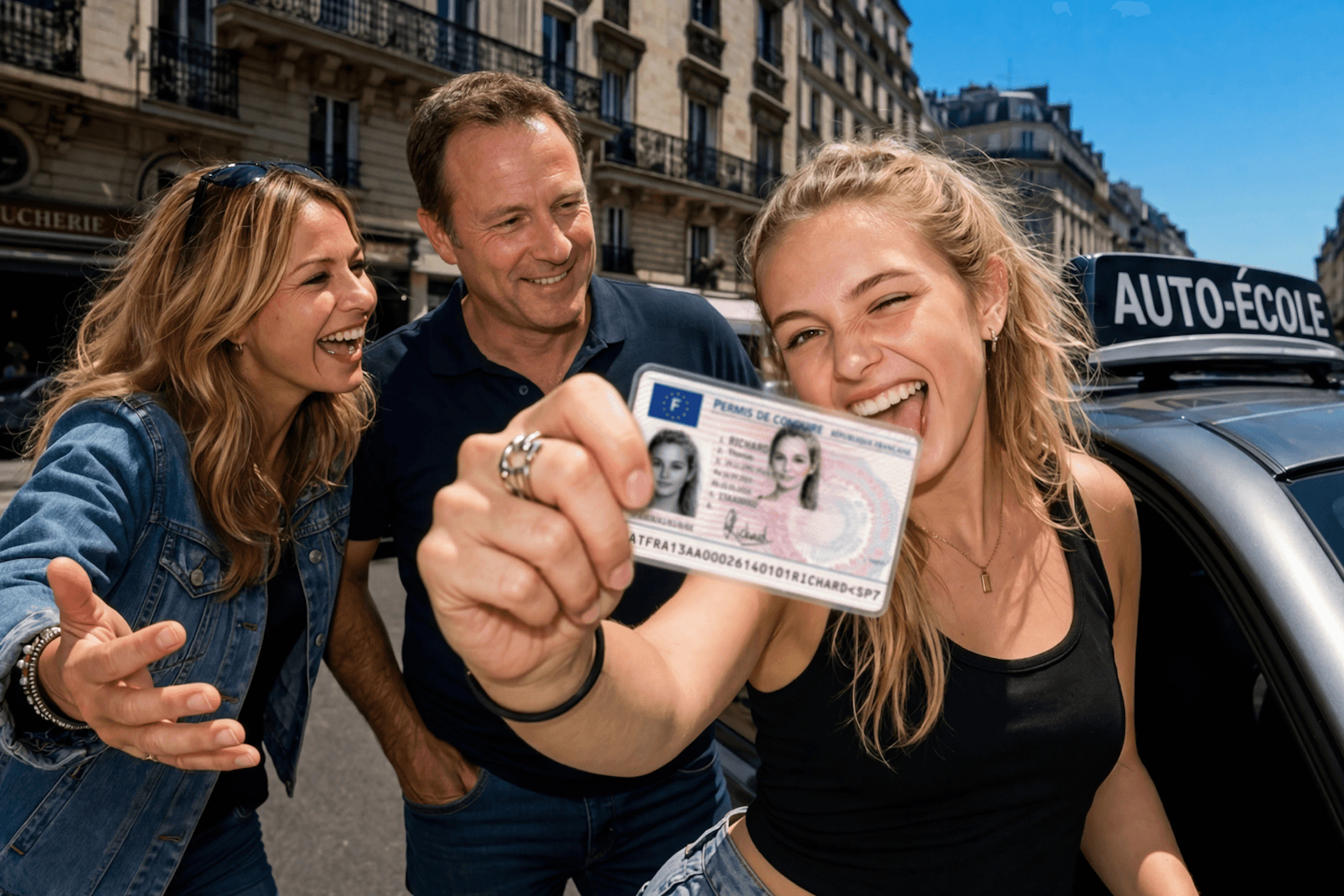 Une élève montre son permis de conduire